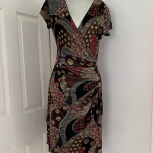 Joseph Ribkoff multi-colored cocktail dress sz 8 gold red wrap style
